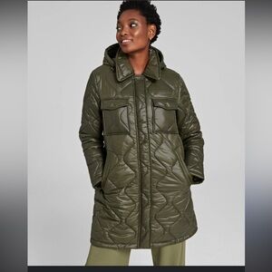 Calvin Klein Women's Quilted Olive Puffer Coat New